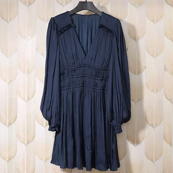 

2020 Autumn Women's Elegant V-neck Puff sleeve dress C326