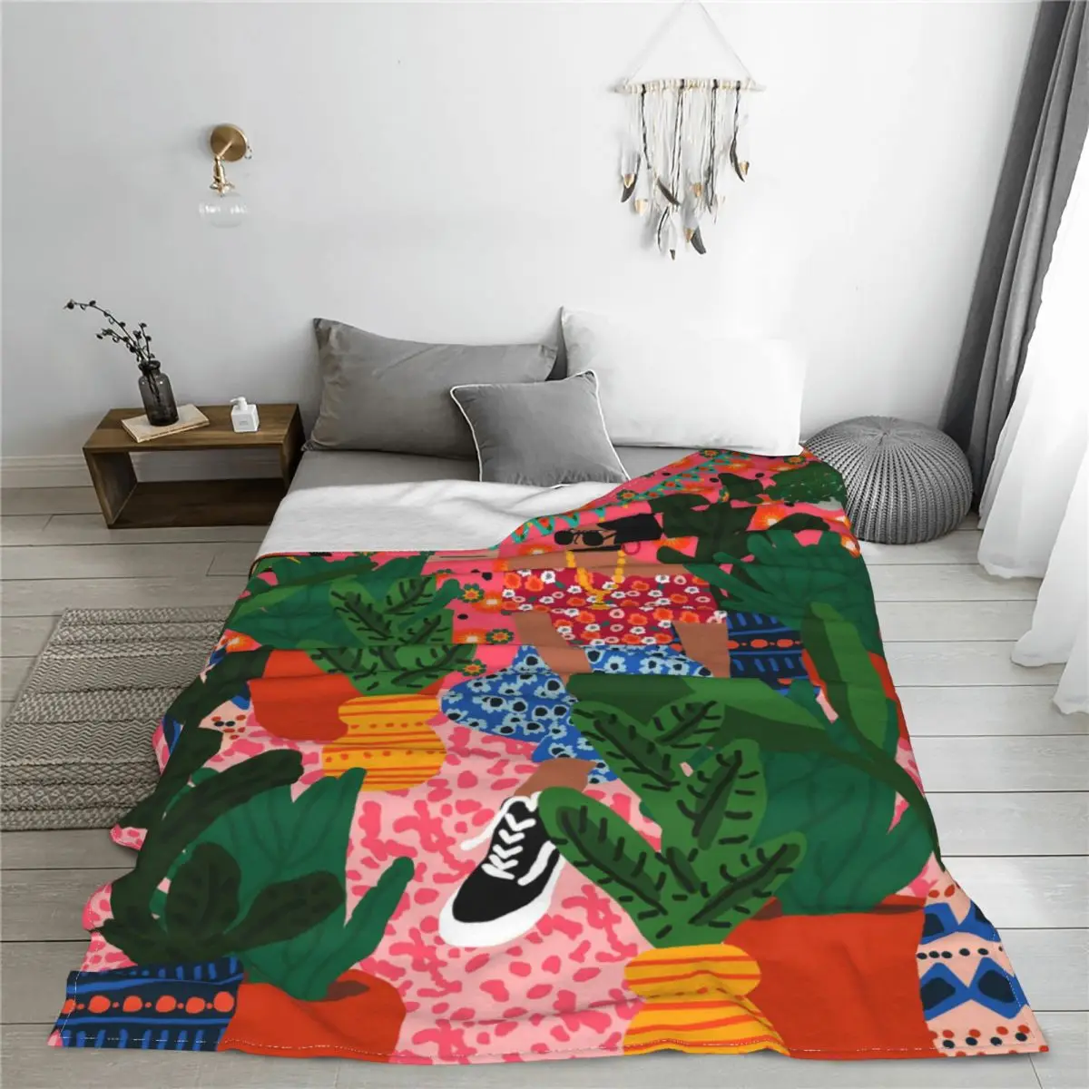 Colorful Flower Minimalist Girl Abstract Vintage Flannel Throw Blankets Rafaela Mascaro Blanket for Sofa Car Soft Be
