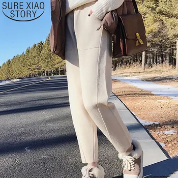 

\Women pants 2019 winter high waist women's Harem Pants woolen women plus size casual solid female long women Trousers 1787 50