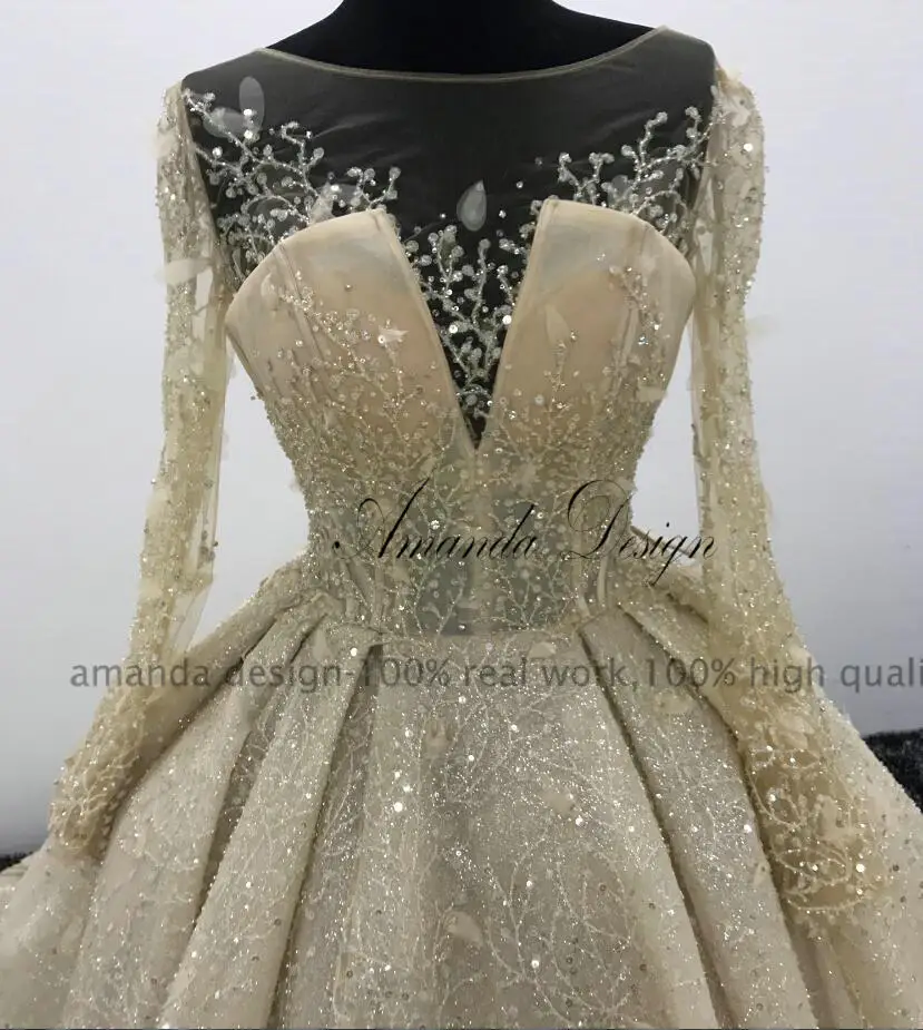 Аманда дизайн халат de bal с длинным рукавом и отделкой из бус свадебное платье цвета шампань класса люкс
