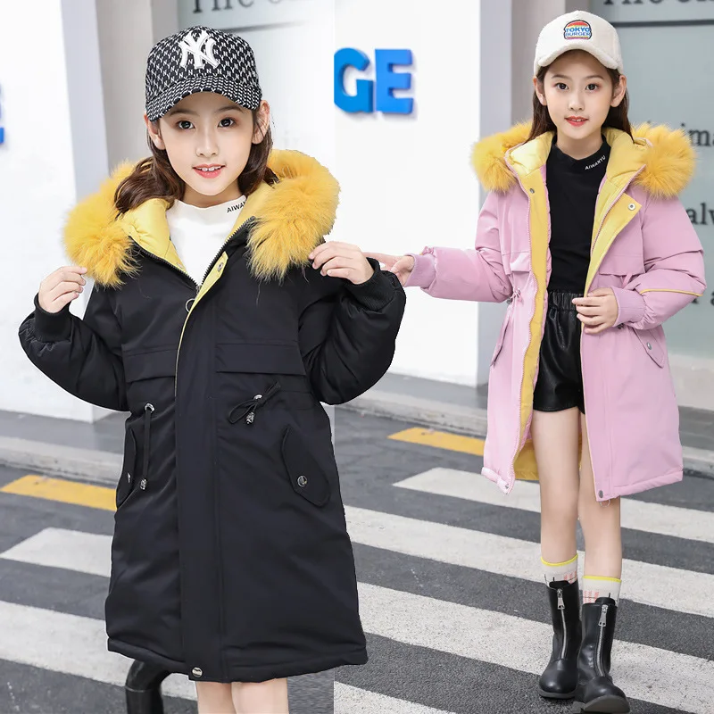 

Teenage Kids Winter Jacket for Girls Outerwear Fashion Thicken kids Down Coats Girls Coats Fur Collar Jackets Tops 10 12 14 Year