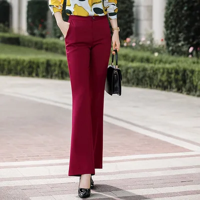 

Women Business Spring Autumn Flared Pants Female Mid Waisted Slim Fit Trousers Office Lady Bell Bottom Long Solid Pants 4XL