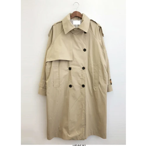 Осенний и зимний женский плащ однотонный двубортный оверсайз с длинным рукавом