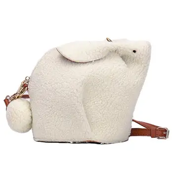 

Shoulder Bag Women Cartoon Rabbit Zipper Shoulder Bag Faux Leather Plush Crossbody Bag Elegant Women Messenger Bag