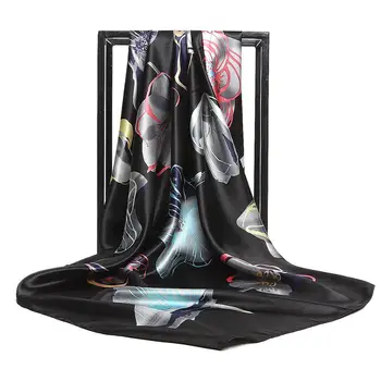 

Fashion Silk Scarf for Women Brand Luxury Foulard Floral Printed Hijab Scarfs Satin Shawl Wraps 90x90cm Square Head Scarves