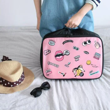 

Portable Cartoon Print Lips Eye Nylon Travel Bag Cute Female Large Capacity Clothes Shoes Storage Bag 2019 New
