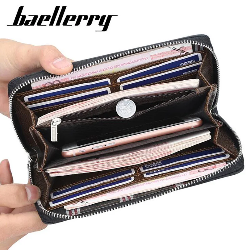 Baellerry Famous Brand Men Wallet Luxury Long Clutch Handy Bag Moneder Male Leather  Purse Men's Clutch Bags carteira Masculina Black