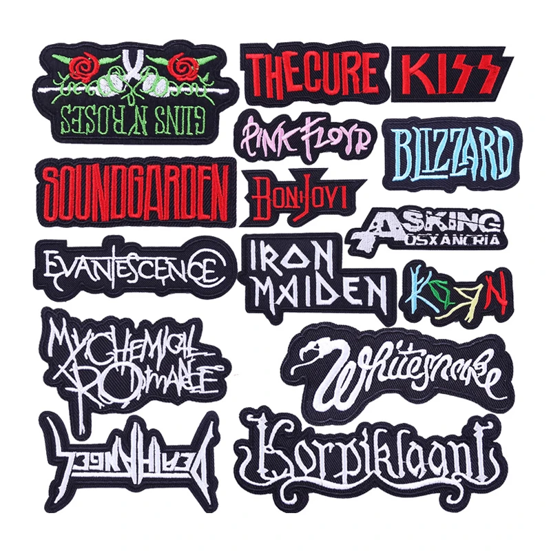 

Rock Music Band Clothes Patches Iron on Letters Fashion Embroidered Badges DIY Appliques for Jacket Clothes Decoration