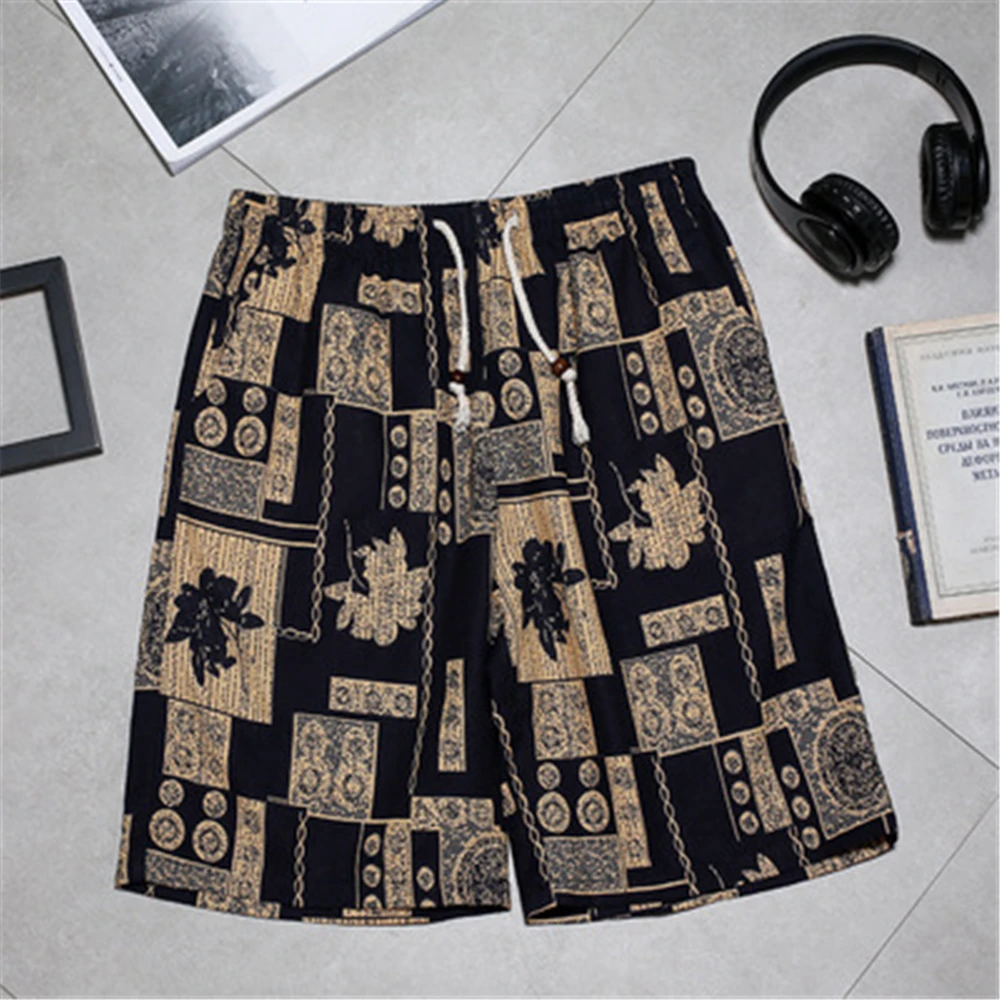

Spring and summer casual cotton and Linen Beach Pants Korean version of pure-color linen slim men's shorts J0002