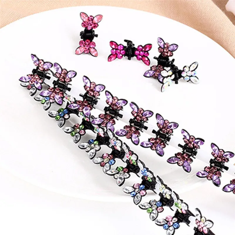 12 Pcs/Set Small Butterfly Shape Crystal Rhinestone Hair Claws Sweet Metal Hair Crab Clip For Women Headwear Hair Accessoires