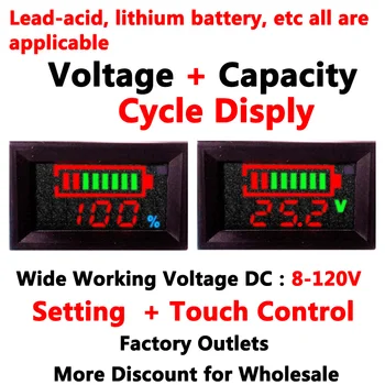 

Battery voltmeter capacity tester New Universal 8-120V Acid Lead Battery Indicator Capacity Tester LED Digital touch control
