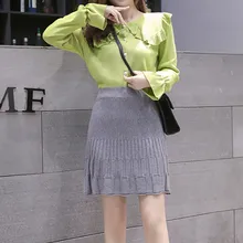 Женская осенне-зимняя вязаная юбка в Корейском стиле, однотонная плиссированная юбка с высокой талией, Повседневная Милая Мини-юбка, посылка