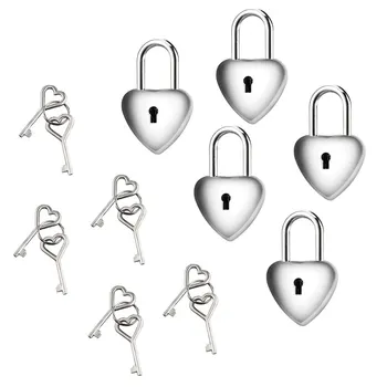 

10PCS Zinc Alloy Mini Cute Heart Padlocks Vintage Antique Style Luggage Locks With Keys For Decor