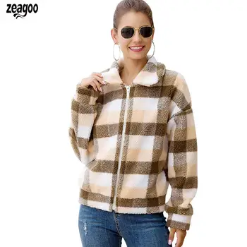 

Women New Lapel Plaid Zipper Closure Long Casual Autumn, Winter Sleeve Casual Coat Slim