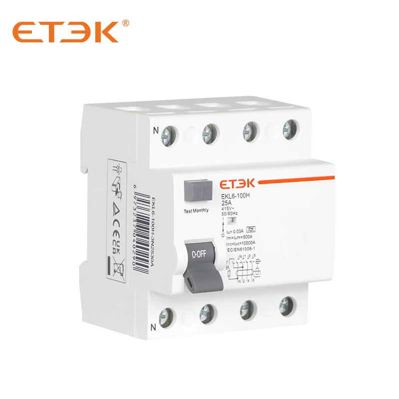 ETEK EKL6-100H-3N2530A RCCB 10KA 3P + N 25A 30mA тип A автоматический выключатель остаточного тока |