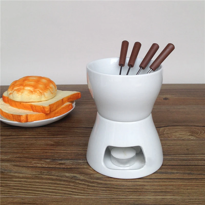 

Ceramic Chocolate Fondue Set with Forks-Tea Light Porcelain Melting Pot