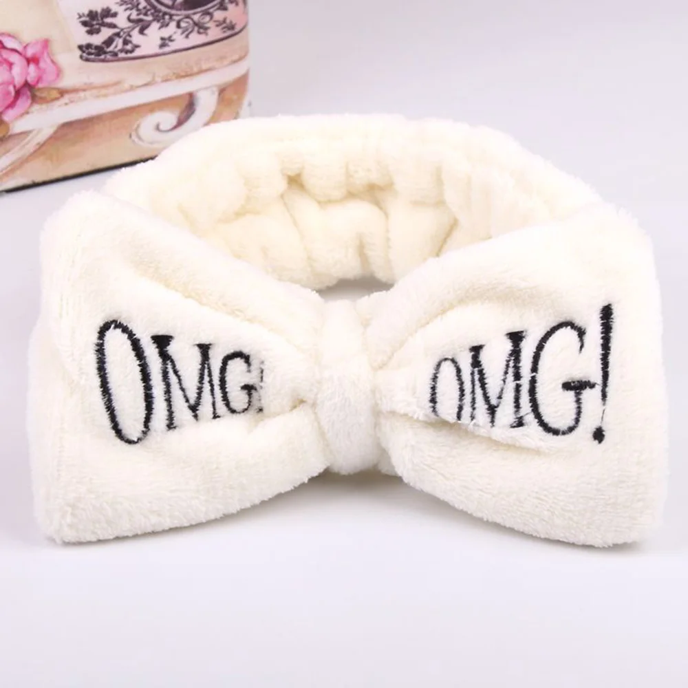 

New OMG Letter Coral Fleece Wash Face Bow Hairbands For Women Girls Headbands Headwear Hair Bands Turban Hair Accessories