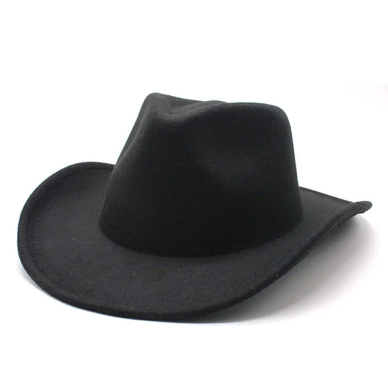 

Autumn Cowboy Hat Women Felt Fedora Men Upturned Roll-up Brim Cap Solid Jazz Cap Four Seasons Western Cowgirl Hat chapeau cowboy