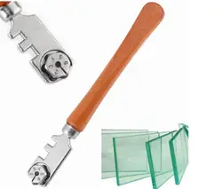 1pc multifuncional portátil seis roda cortador de vidro alça redonda de alta resistência rolo de mogno redonda ferramenta de corte plana