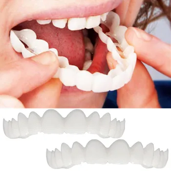 

2Pcs Comfort Fit Flex Cosmetic Teeth Denture Teeth Top Cosmetic Beautiful dentures For Stained Missing And Gapped Teeth