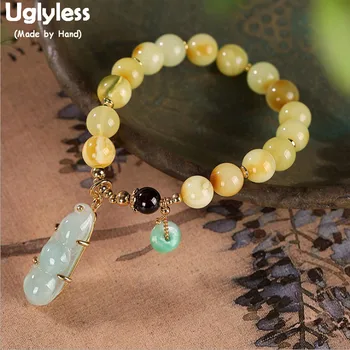 

Uglyless Elastic Rope Gemstones Beads Infinity Bracelets Women Natural Amber Bracelets 925 Silver Charms Jewelry Emerald BR336