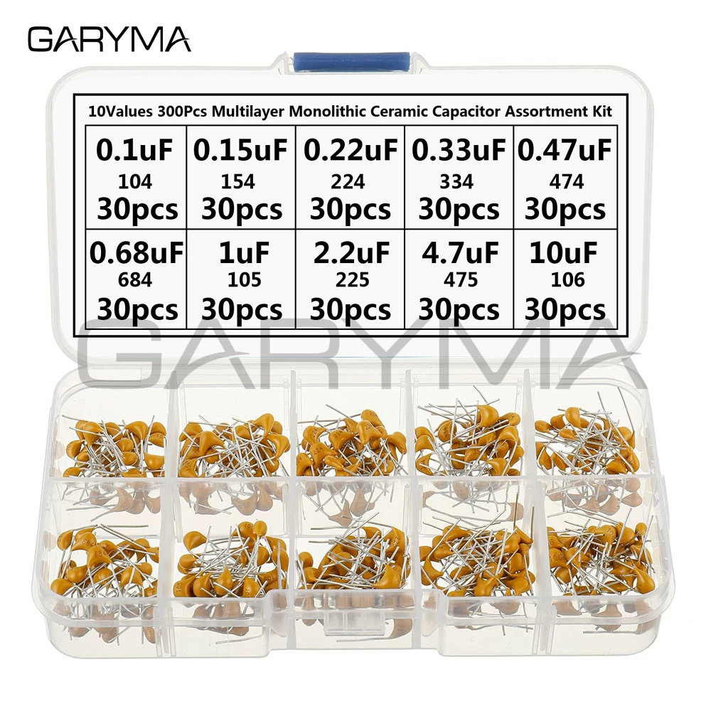 0.1 0.15 0.22 0.33 0.47 0.68 1 2.2 4.7 10 uF Multilayer Monolithic Ceramic Capacitor Assortment Kit 10Values 300Pcs Ceramic Capacitor Multilayer Capacitor