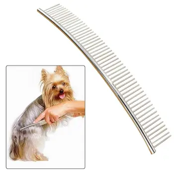 

24cm Dog Cat Curved Comb Hair Removal Professional Stainless Steel Pet Grooming Comb Sparse Teeth Cleaning Brush