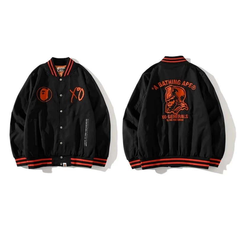 2021 Фирменная красная бейсбольная куртка Bape x XO co на молнии в стиле Харадзюку