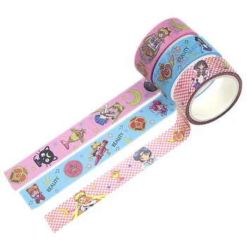 

Sailor Moon Anime DIY Scrapbooking Sticky Adhesive Washi Paper Masking Tape Kawaii Printed Patterns Stickers Decals
