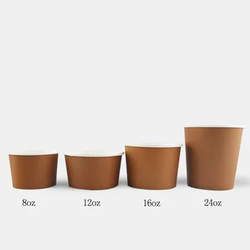

50pcs High quality kraft paper disposable soup bowl round ice cream cup 8oz 12oz 16oz 24oz food salad lunch paper cup with lids