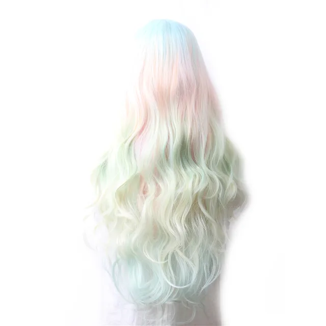 WoodFestival Wavy Synthetic Hair Wig Cosplay Ladies Colored Long Wigs For Women White Pink Red Dark Brown Green Blue Grey Ombre Same As Picture