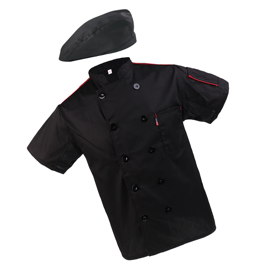 Стильная кухня шеф-повара КУРТКА берет шляпа комплект Chefwear Ресторан питание короткий рукав сетка рабочая одежда M