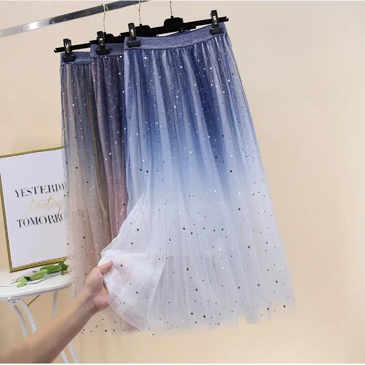 

2020 new gradient skirt in the long section of the color matching bright sparkling starry super fire mesh skirt fairy tutu