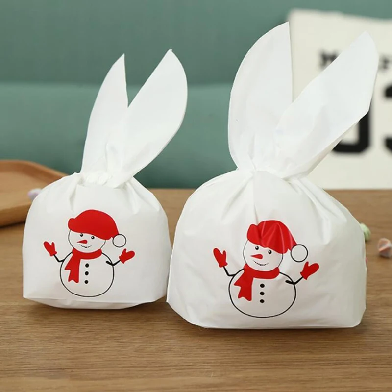 50 шт. Рождественская сумка Снеговик Кролик уши Снэк мешок хлеб конфеты печенье мешок вечерние принадлежности детский душ стикер на стену