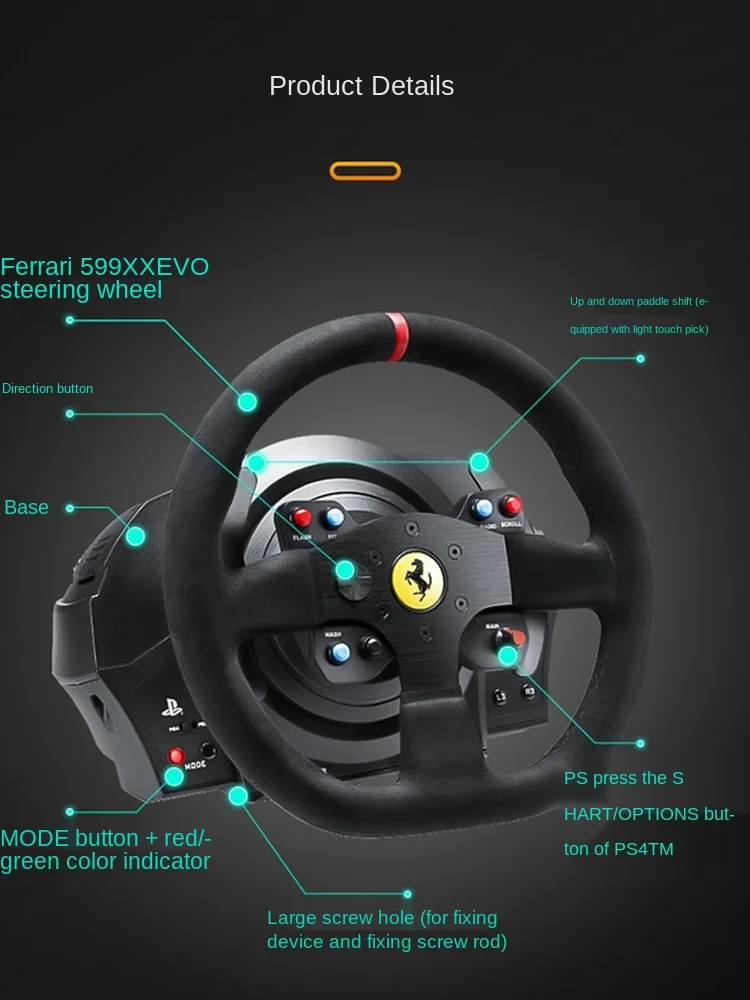 WYJW Volant de Jeu de Conduite, simulateur de Voiture avec pédales et Frein  à Main, Volant de Simulation de Rotation à 900 °, adapté pour