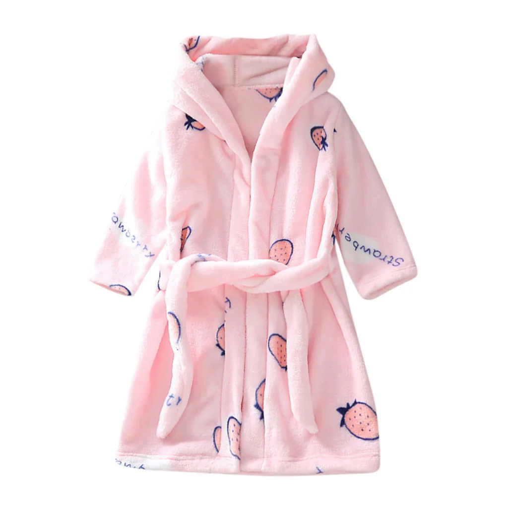 Фланелевый банный халат с капюшоном и рисунком для маленьких мальчиков и девочек, детское теплое полотенце с длинными рукавами и поясом, ночная рубашка, одежда для сна