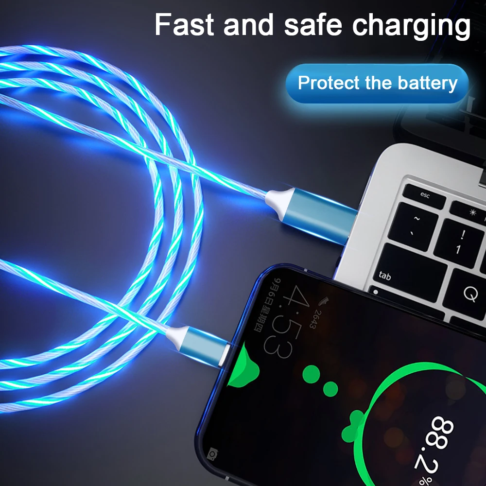 Светящийся Яркий USB кабель со светодиодной подсветкой зарядный шнур с Microusb типа C