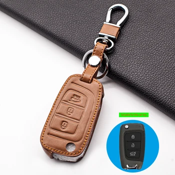 

Stylish Genuine Leather Key Case Cover for Hyundai Solaris Verna 2017 2018 3 buttons Remote Key Shell