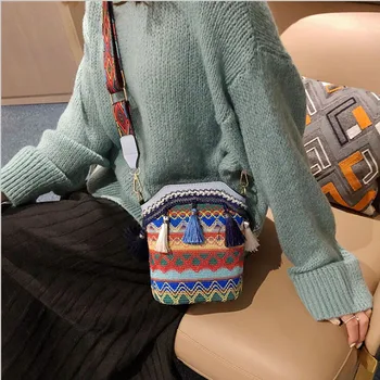 

Vintage Ethnic Shoulder Bag Embroidery Boho Hippie Tassel Tote Messenger Beach Shoulder Bag