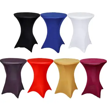 

Solid Color Round Fitted Bar Table Tablecloth Cocktail Stretch Spandex Table Cover Cloth For Party Wedding And Party