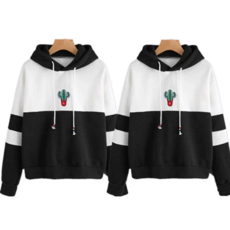 

New Fashion Women's Cactus Printed Loose Long Sleeve Drawstring Pullover Hoodies Autumn Winter Warm Sweatshirt Casual Outwear