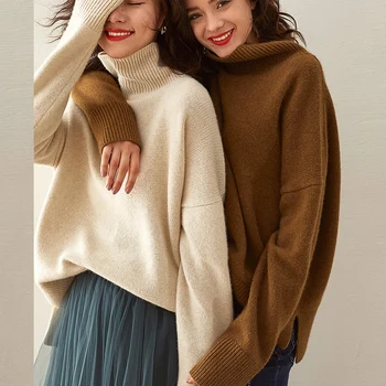 

Autumn and Winter New Sweater Women's High Collar Thick Sweater Outside Wearing A Split Slit Sweater Large Size Pullover
