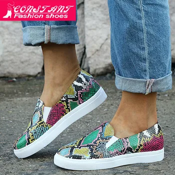 

CONSTANT 2020 New Women Snake Printing PU Leather Vulcanized Shoes Female Sneakers Fashion Platform Woman Shoes Walking Footwear