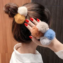 Ruoshui laços de cabelo de pompom femininos, laços de cabelo de inverno, elásticos para meninas, faixa de borracha, acessórios de cabelo femininos, ornamentos