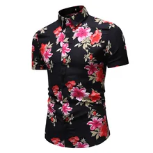 New Summer Mens Shirts Casual Floral Printed Slim Fit Fashion Short Sleeve Shirts for Men