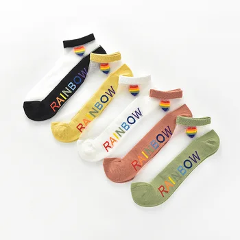 

SP&CITY 5 Pairs Colored Summer Dot Transparent Mesh Socks Women Cute Fruit Print Short Socks Cartoon Harajuku Ankle Sock Hipster