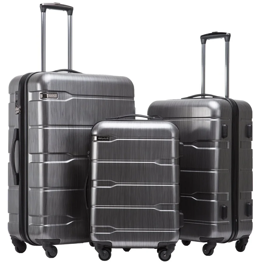 3-х частей чемодан с прокатки Чемодан чемодан, Бизнес, для отдыха на колесах с колесами для путешествий Чемодан с колесиками для путешествия - Цвет: Черный