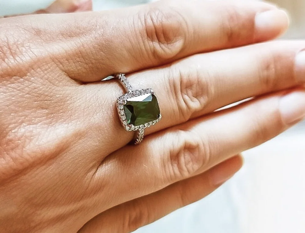 

Classic 925 Sterling Silver Natural 4ct green gemstone Wedding Engagement Cocktail Emerald Rings for Women fine Jewelry gift