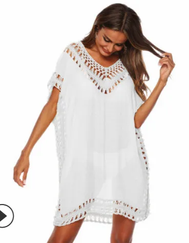 white Пляжная одежда Saida De, пляжные длинные туники для женщин, купальный костюм, накидка до, новые крючки, плюс слюб ткань, одежда, купальник - Цвет: white