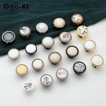 

Goo-Ki European Elegant Round Drawer Knobs Ceramic Kitchen Cabinet Knobs Handles Wardrobe Furniture Pulls Square Door Handles